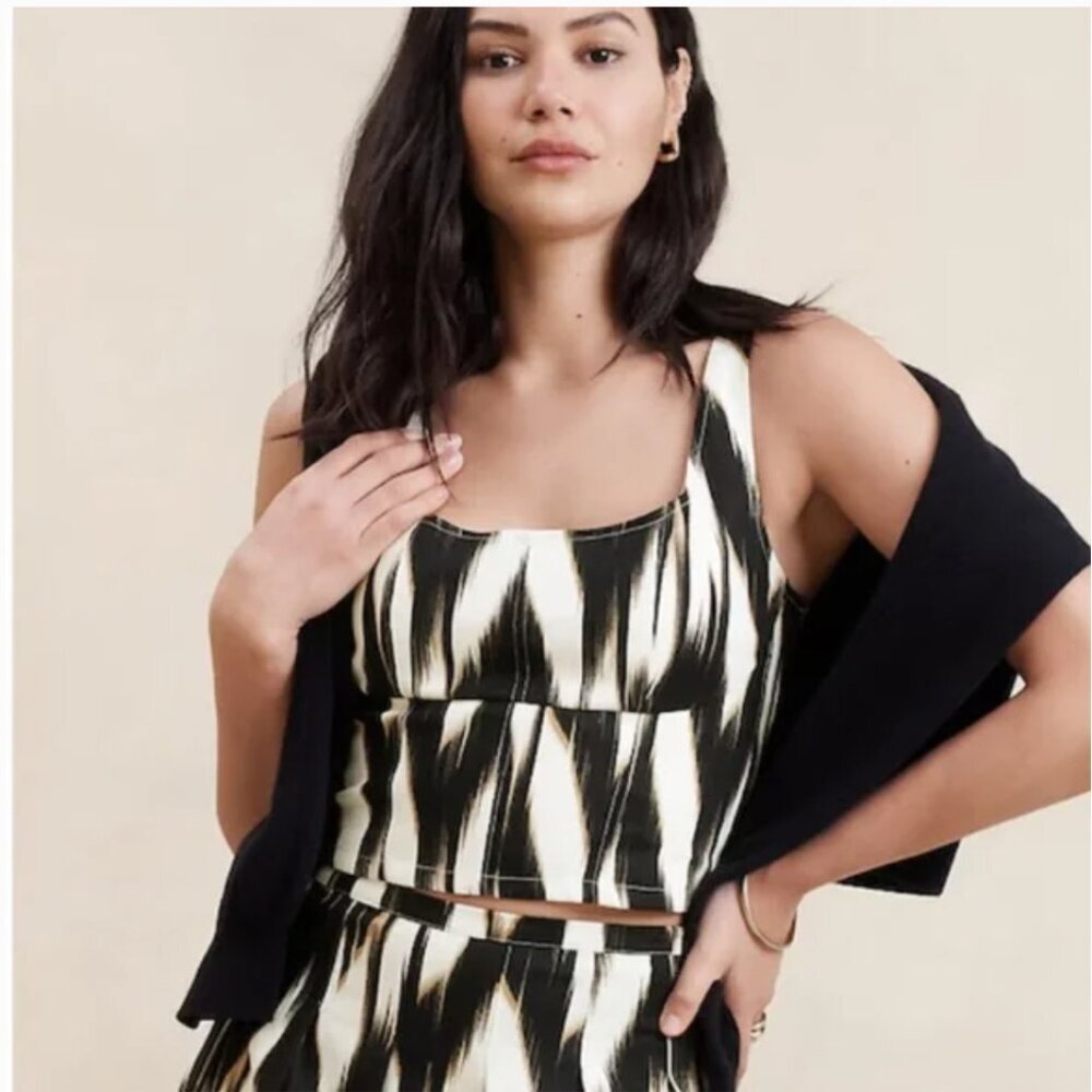 NWT Banana Republic Linen Blend Cropped Bustier Corset Shirred Back Women's 2